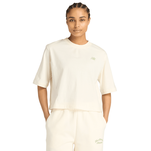 New Balance Linear Heritage Relaxed T Shirt T Shirts Cotton Jersey Beige