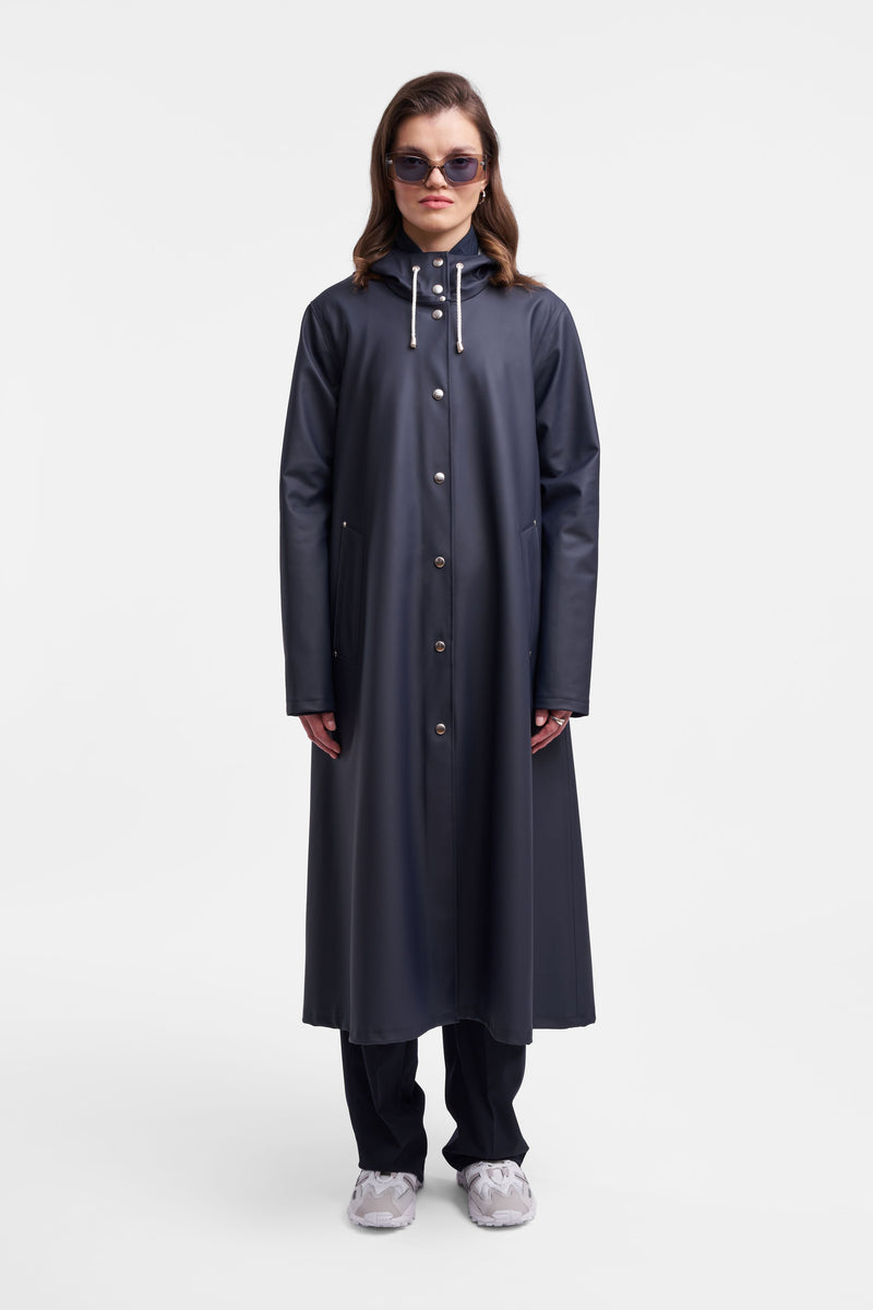 Stutterheim Mosebacke Long Print Raincoat Navy