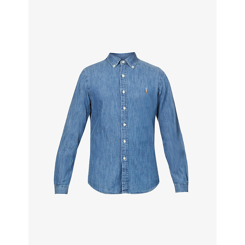  Polo Ralph Lauren Long-sleeved button-down slim-fit cotton chambray shirt