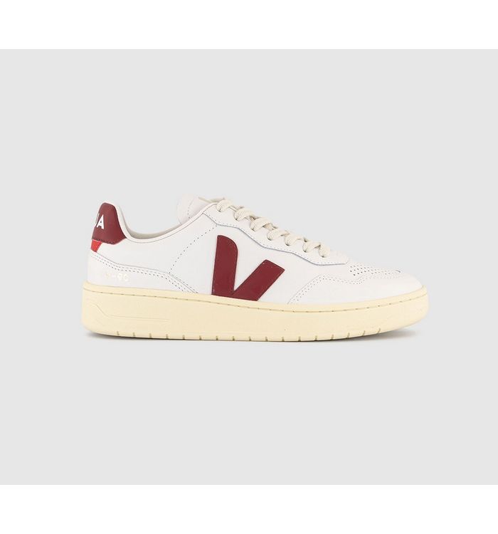 Veja Womens V-90 Trainers Extra White Marsala F Leather