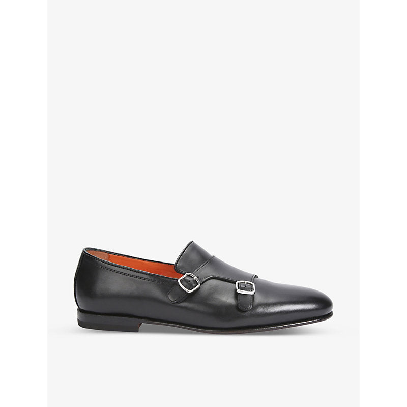  Santoni Carlos double monk-straps leather shoes