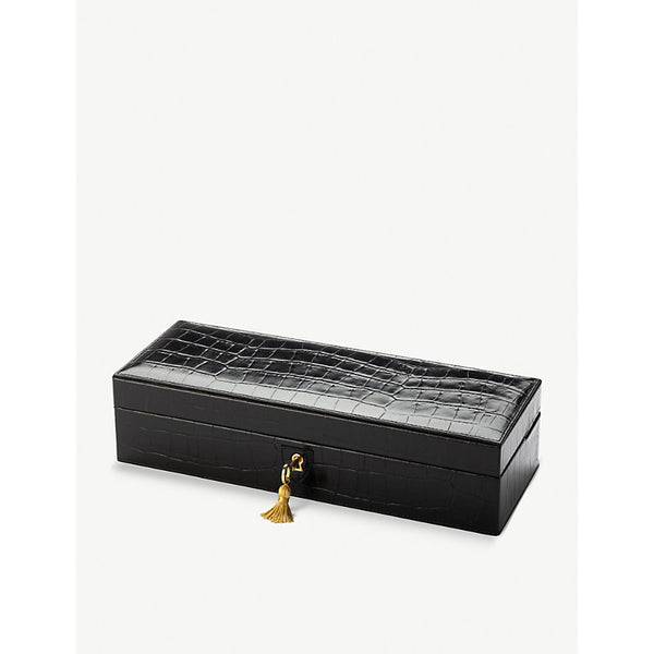 Aspinal Of London Lock and key croc-embossed leather watch box