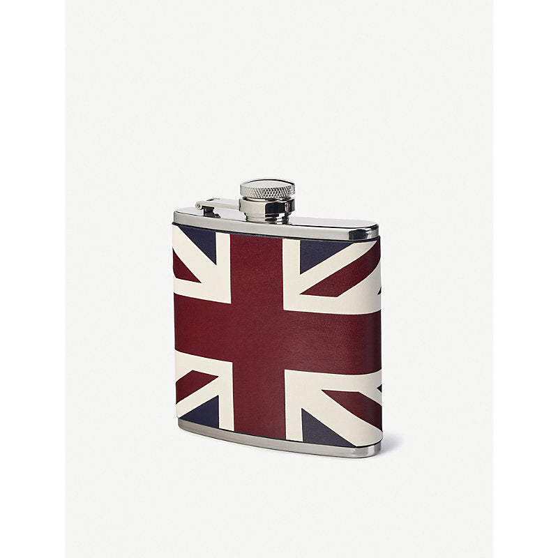 Aspinal Of London Classic Union Jack leather and stainless-steel hip flask | LYBSTORE