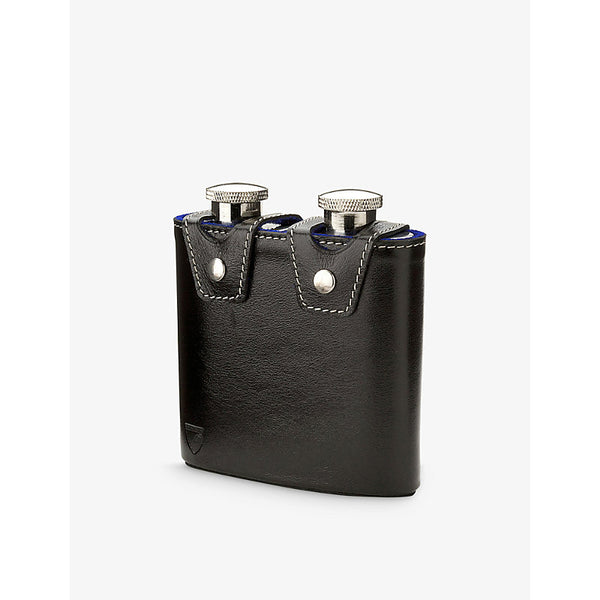 Aspinal Of London Double stainless-steel and leather hip flask