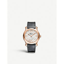 Chopard Happy Sport medium 18ct rose-gold diamond and alligator-embossed leather automatic watch