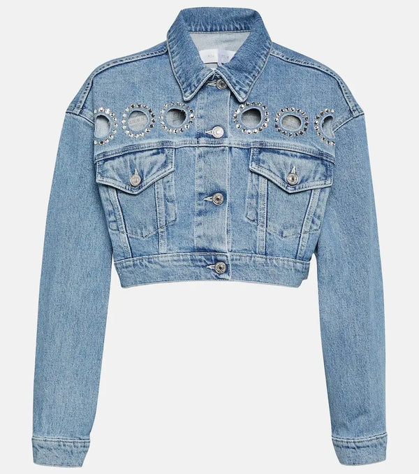 7 For All Mankind Babe embellished cropped denim jacket | LYBSTORE