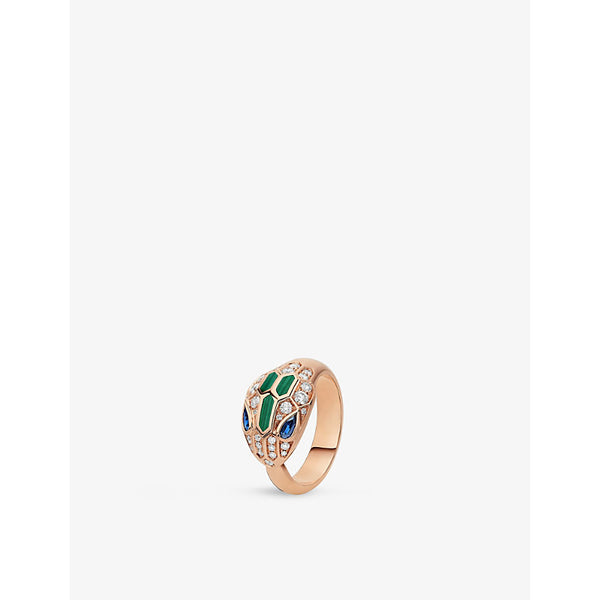 Bvlgari Serpenti 18ct rose-gold, sapphire, diamond and malachite ring