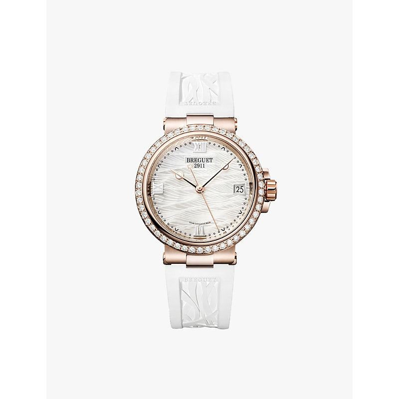 Breguet 9518BR/52/584/D000 Marine Dame 18ct rose-gold, diamond and mother-of-pearl quartz watch