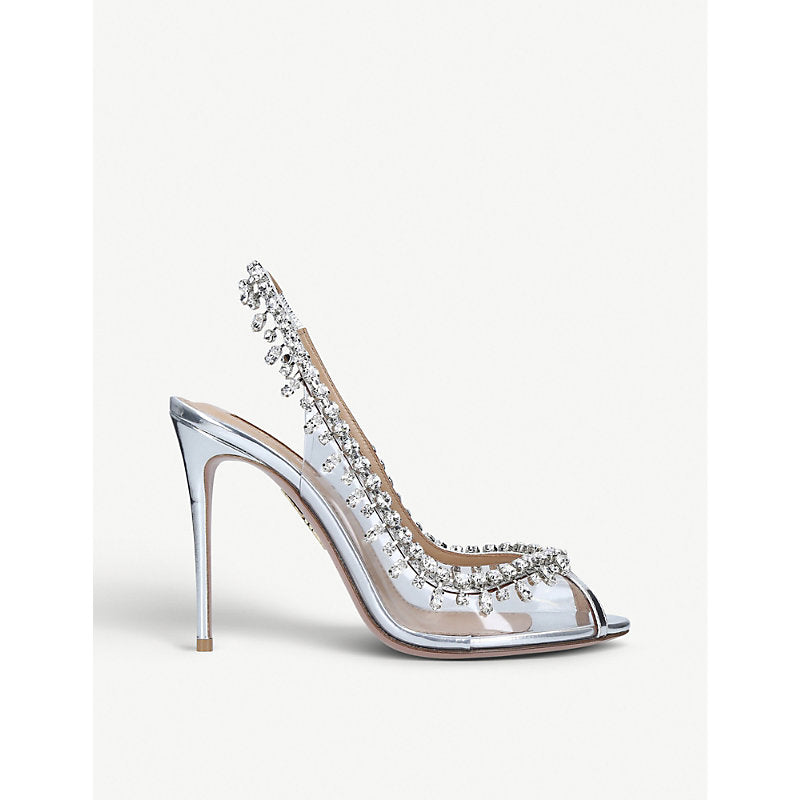 Womens Aquazzura Temptation crystal embellished leather and PVC sandals