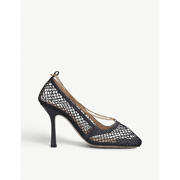  Bottega Veneta Chain-embellished leather and mesh heeled courts