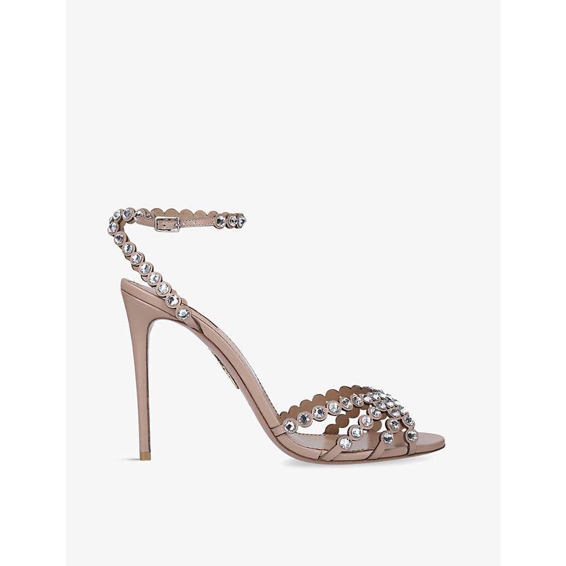  Aquazzura Tequila 105 gem-embossed leather heeled sandals