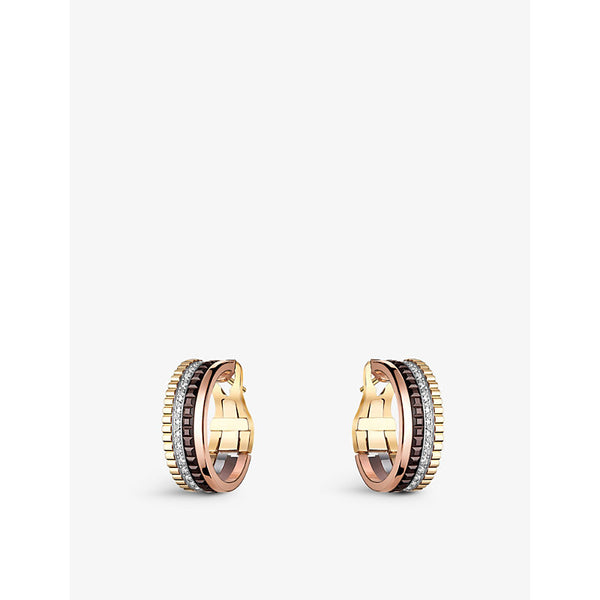 Boucheron Quatre Classique 18ct yellow-gold, white-gold and pink-gold and diamond hoop earrings