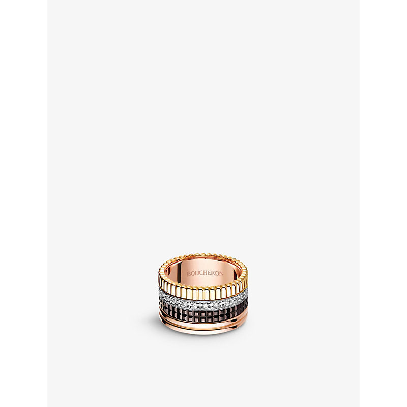 Boucheron Quatre Classique 18ct yellow-gold, white-gold, pink-gold and 0.49ct diamond ring