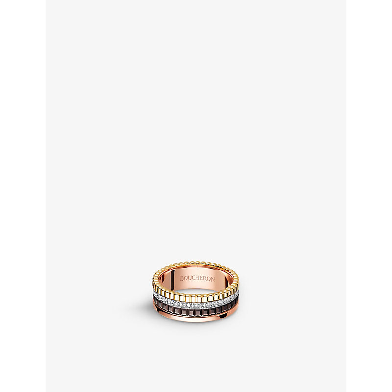  Boucheron Quatre Classique 18ct yellow-gold, white-gold, pink-gold and 0.24ct diamond ring