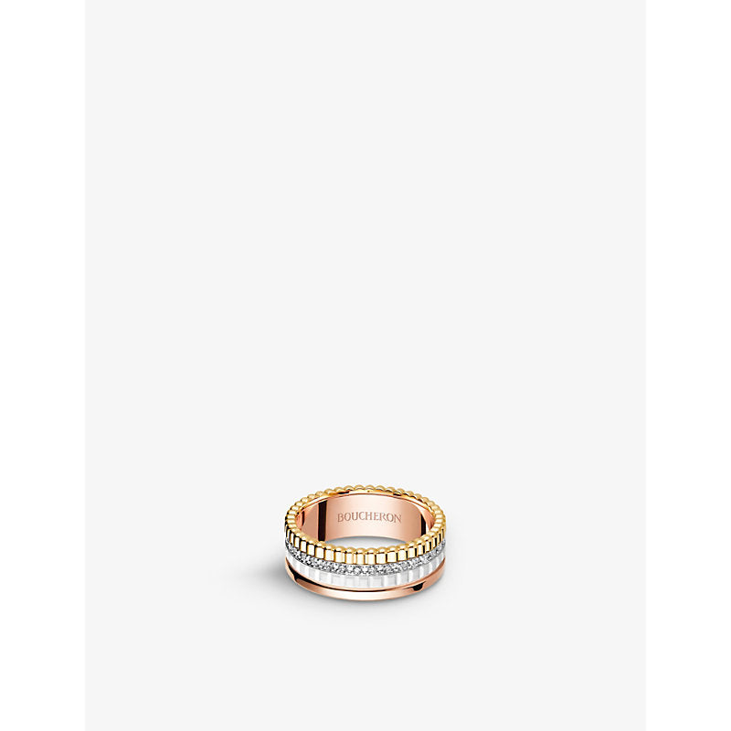 Boucheron Quatre 18ct white, yellow and pink-gold, 0.24ct diamond and ceramic ring