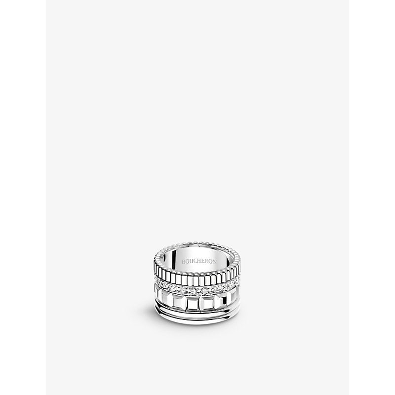 Boucheron Quatre Radiant Edition 18ct white-gold and 0.49ct pavé diamond ring