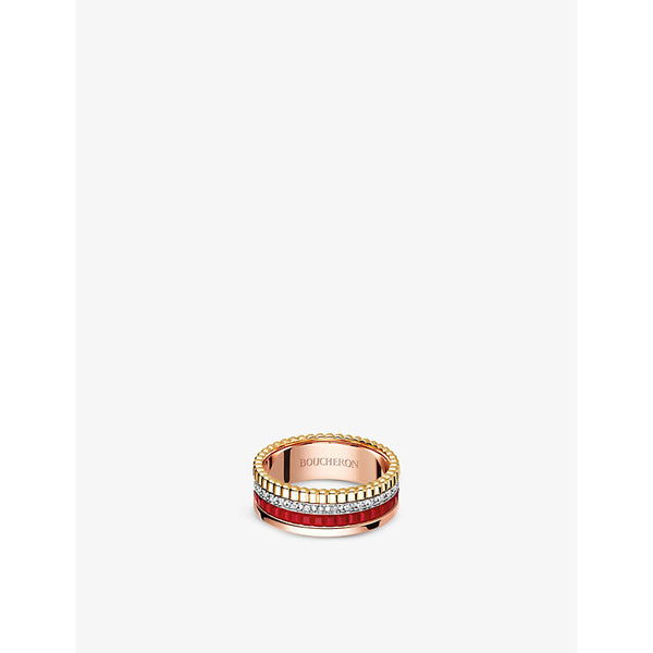 Boucheron Quatre Red Edition 18ct rose-gold, yellow-gold, white-gold, ceramic and 0.24ct diamond ring