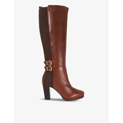 Dune Sarissa double-buckle leather heeled knee-high boots