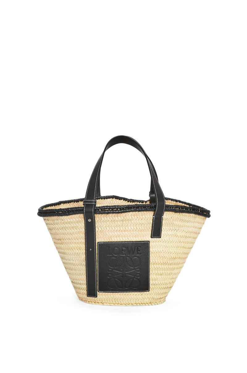 Inlay Basket bag in palm leaf and calfskin