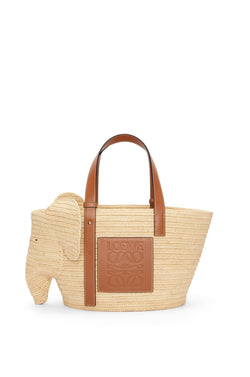 Elephant basket bag in raffia and calfskin