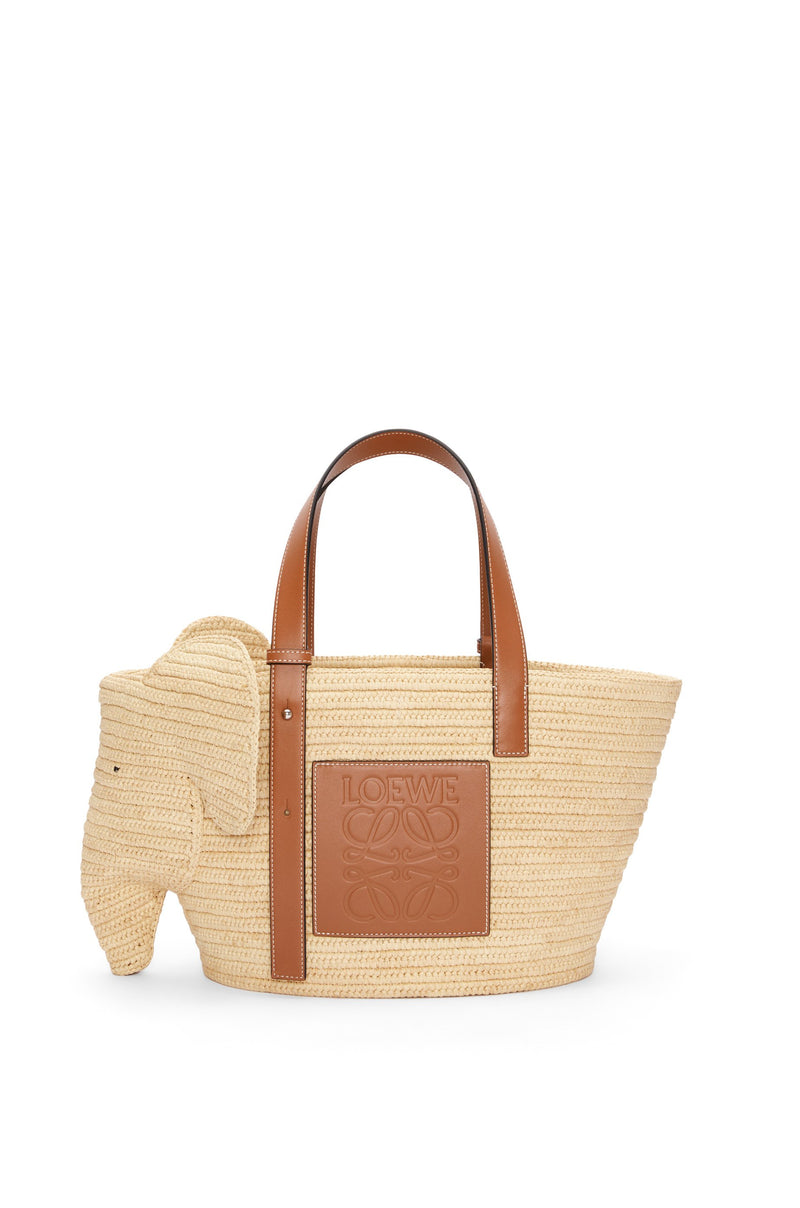 Elephant basket bag in raffia and calfskin