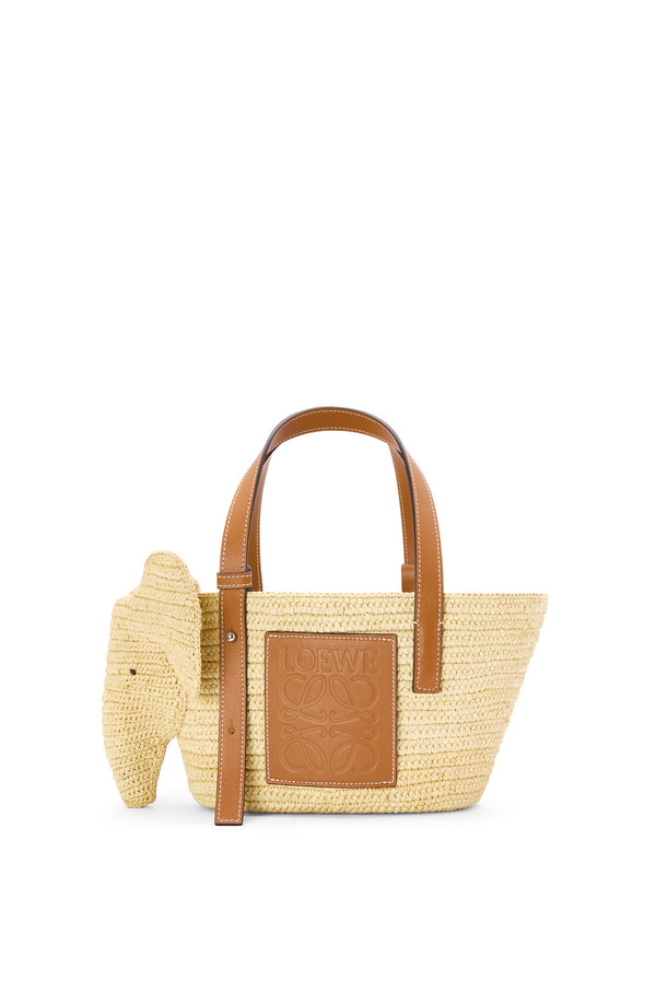 Small Elephant Basket bag in raffia and calfskin