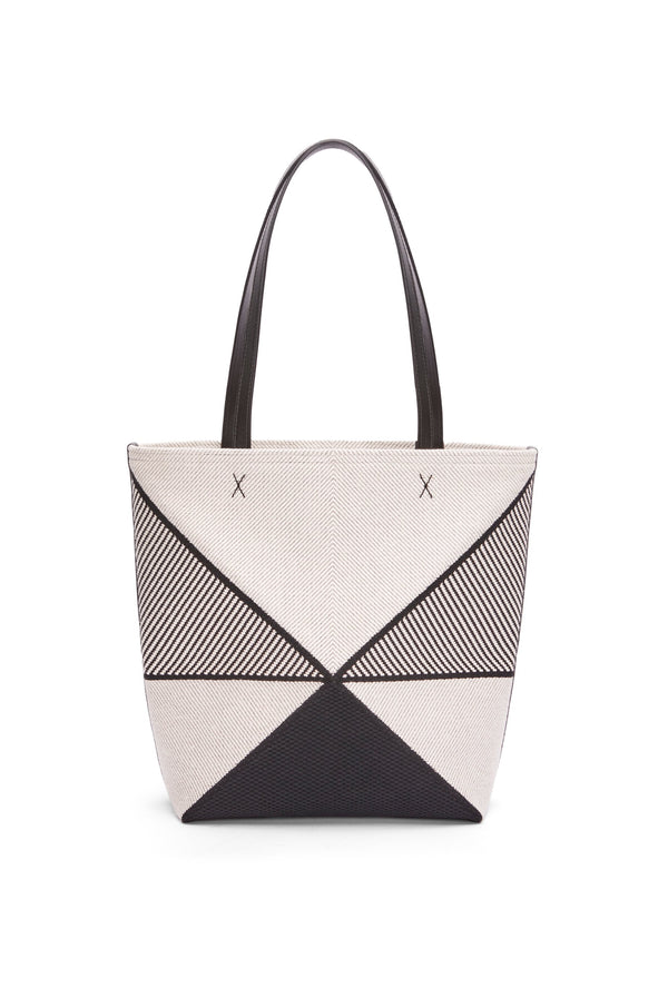 Medium Puzzle Fold tote in canvas jacquard and calfskin