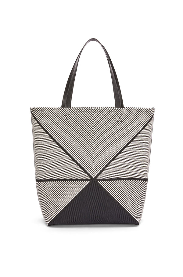 XL Puzzle Fold tote in canvas jacquard and calfskin