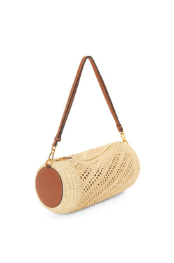 Bracelet pouch in raffia and calfskin