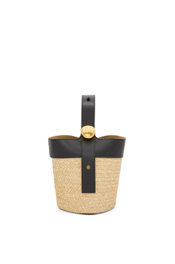 Mini Pebble Bucket bag in raffia and calfskin