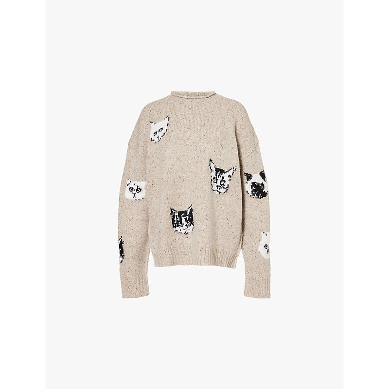 Womens Acne Studios Cat-print knitted wool-blend jumper