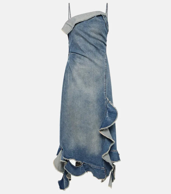 Acne Studios Delouise ruffled denim midi dress