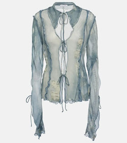 Acne Studios Distressed printed sheer top | LYBSTORE