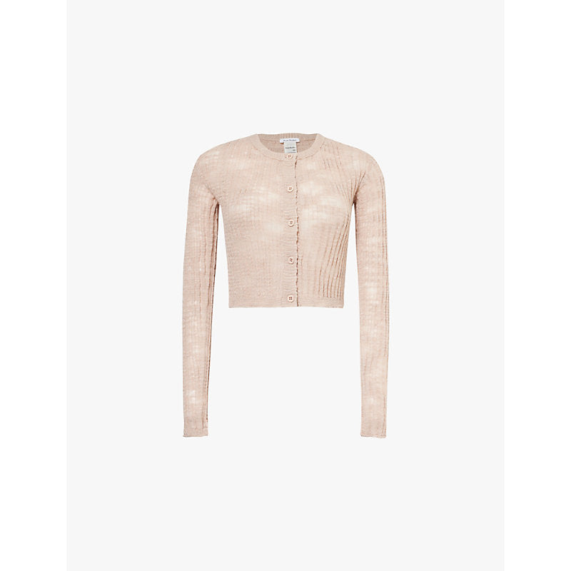 Acne Studios Kikos cropped ribbed linen-blend cardigan