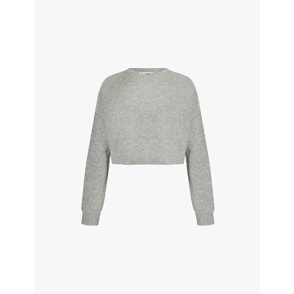 Womens Acne Studios Logo-embroidered cropped wool and cashmere jumper