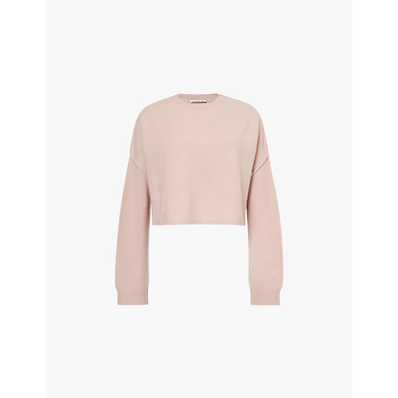 Womens Acne Studios Logo-embroidered cropped wool and cashmere jumper