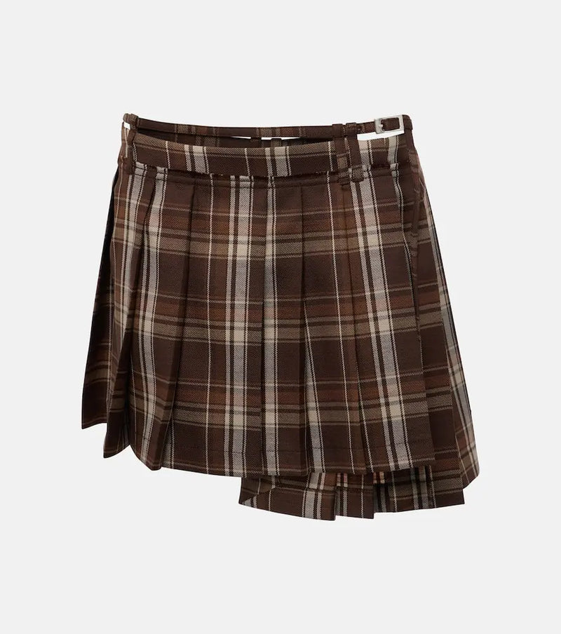 Acne Studios Pleated plaid wool-blend miniskirt | LYBSTORE