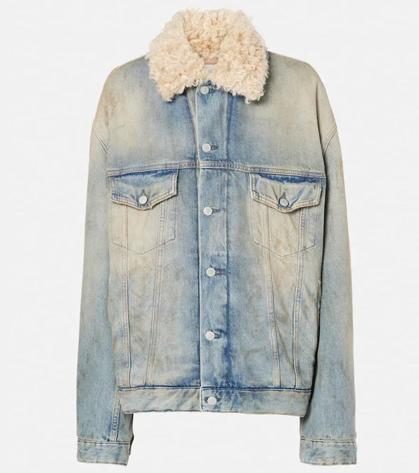 Acne Studios Roberta faux shearling-trimmed denim jacket