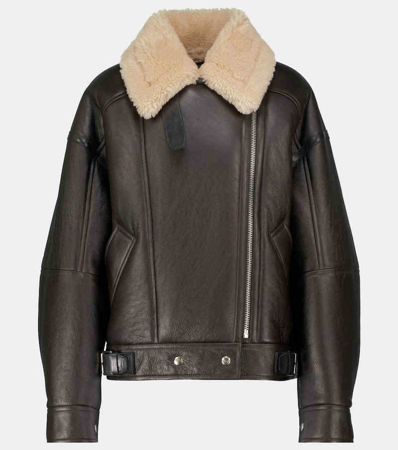 Acne Studios Shearling and leather biker jacket | LYBSTORE