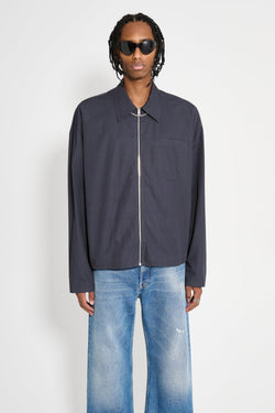 Acne Studios Cotton Poplin Zip Shirt Charcoal Black