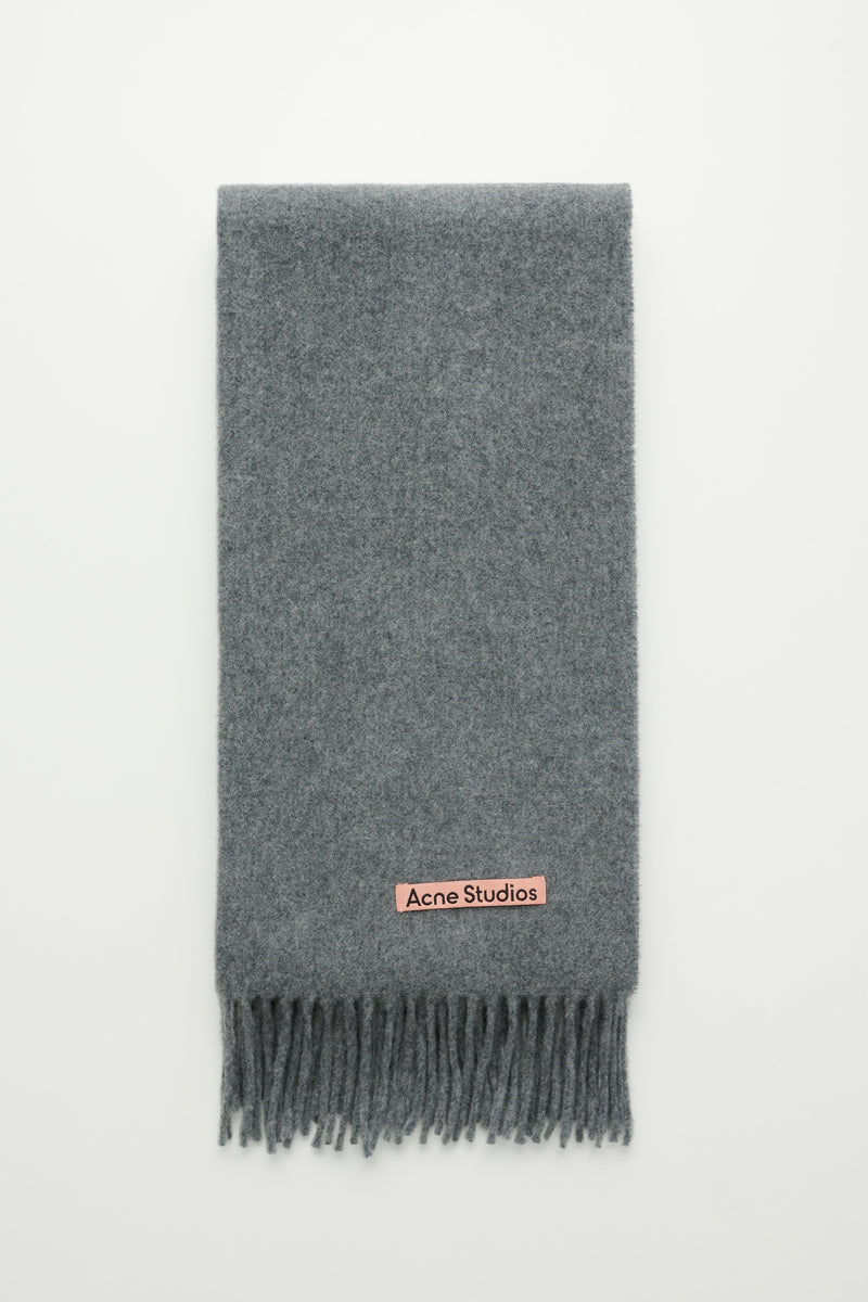 Acne Studios Fringe Wool Scarf Narrow Grey Melange