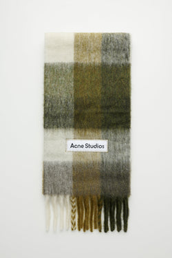 Acne Studios Fringe Wool Scarf Taupe Green Black