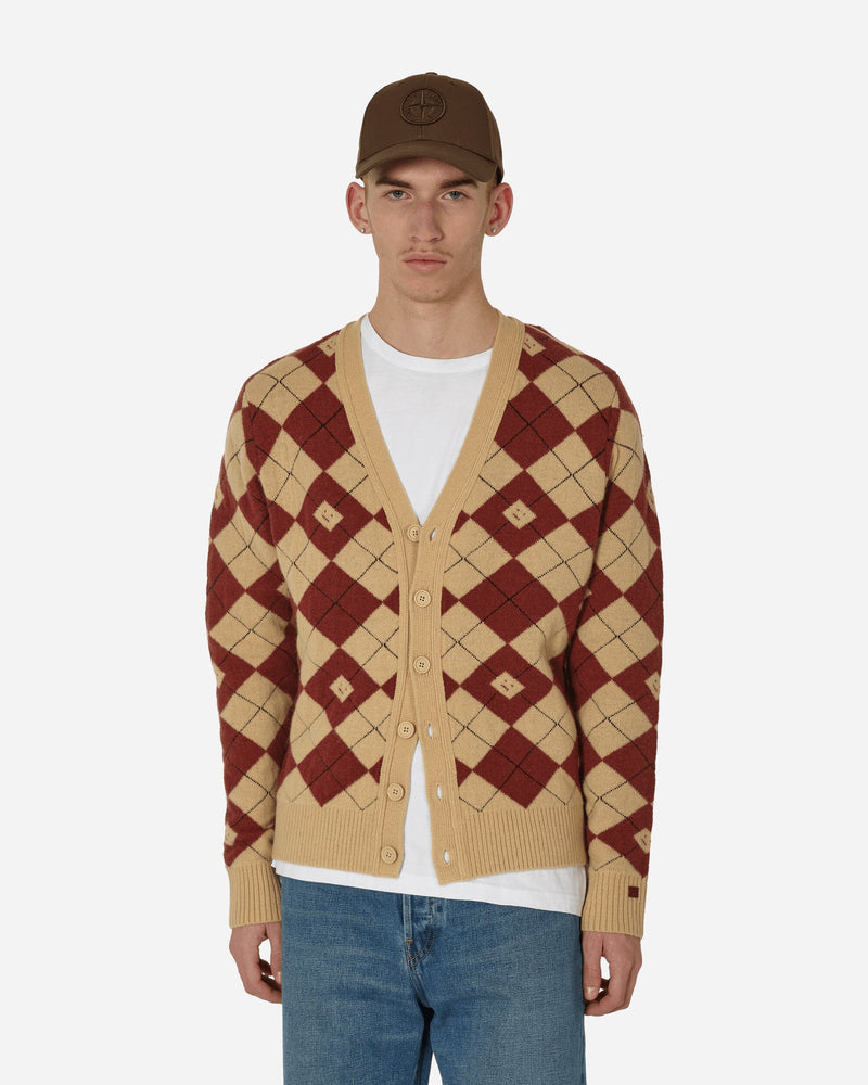 Acne Studios Argyle Jacquard Cardigan Biscuit Beige / Deep Red