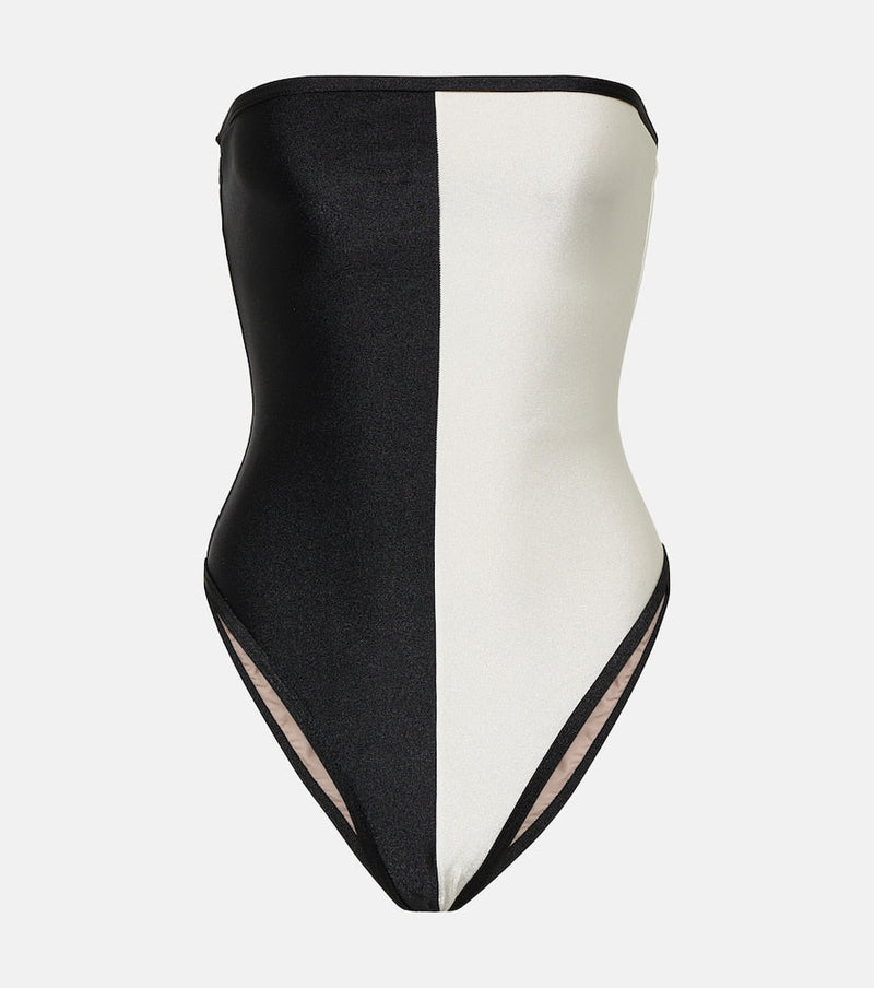 Adriana Degreas Deco colorblocked strapless swimsuit