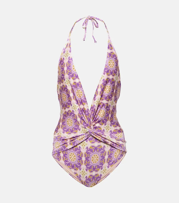 Adriana Degreas Exotic Coral printed halterneck swimsuit | LYBSTORE