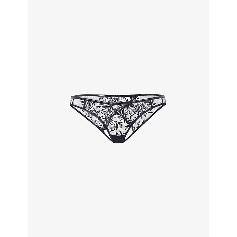 Agent Provocateur Ozella floral-embroidered mid-rise tulle briefs | LYBSTORE