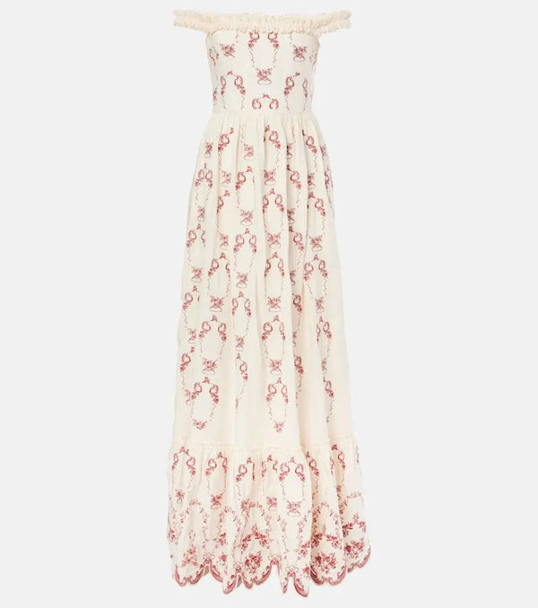 Agua by Agua Bendita Achiote Florero embroidered linen maxi dress | LYBSTORE