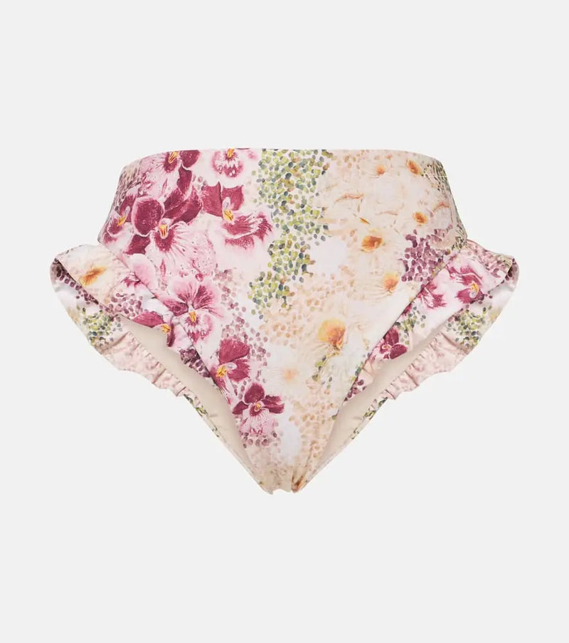 Agua by Agua Bendita Jengibre ruffled floral high-rise bikini bottoms | LYBSTORE