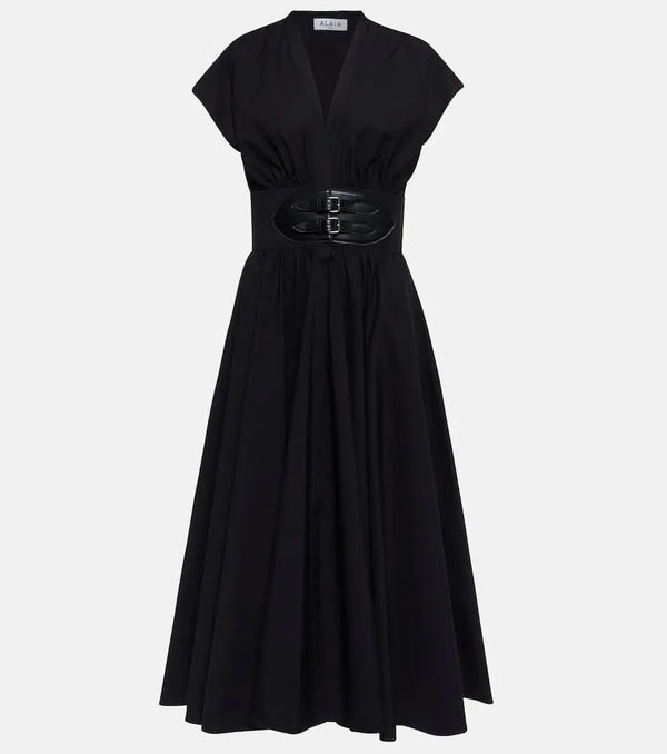 Alaïa Belted cotton poplin midi dress