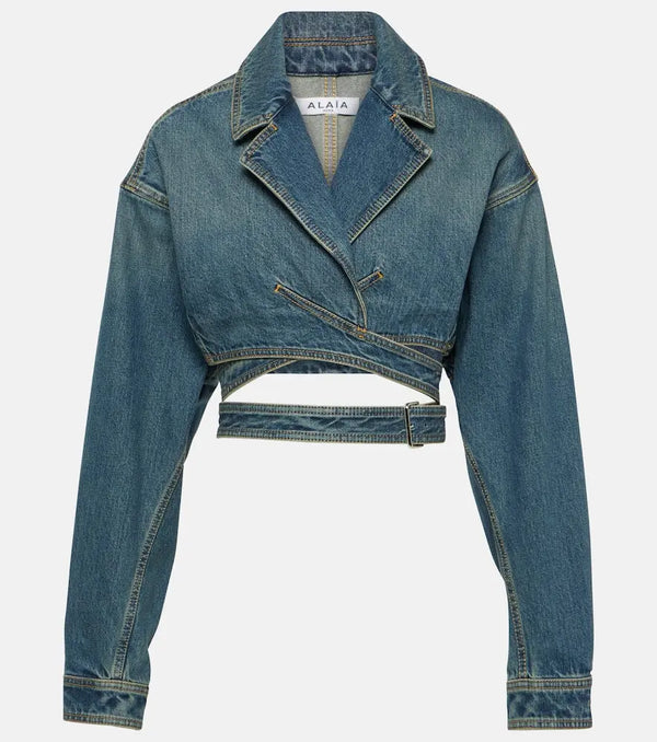 Alaïa Cropped denim wrap jacket